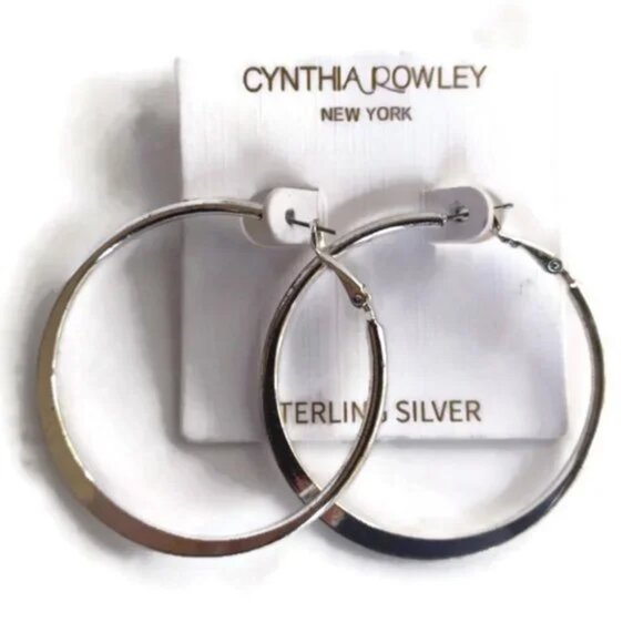 Sterling Silver Flat Hoop Earrings - Picture 2 of 3